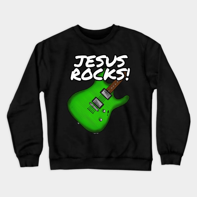 Jesus Rocks Electric Guitar Church Guitarist (Green) Crewneck Sweatshirt by doodlerob